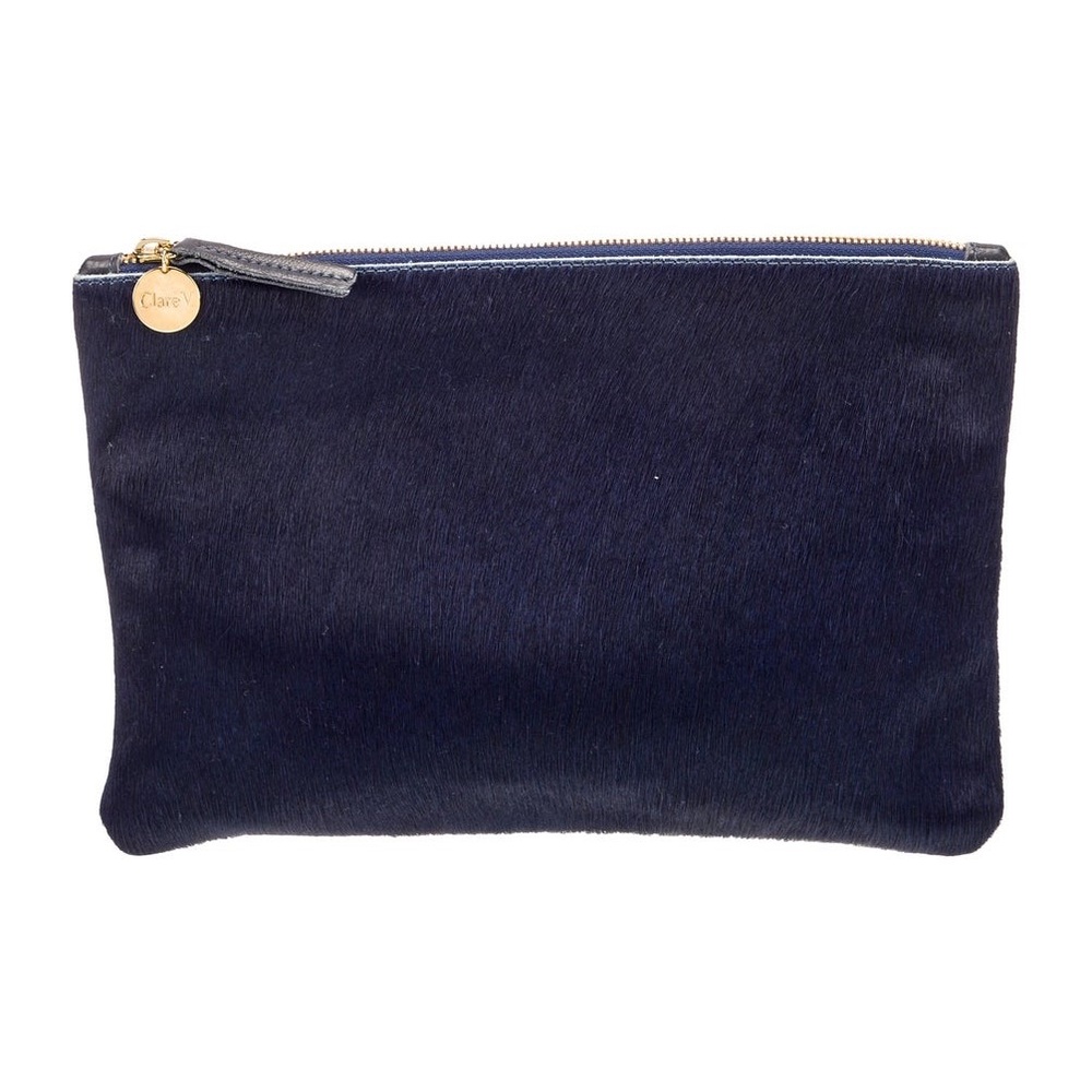 Clare V | Navy pony hair clutch / shoulder bag